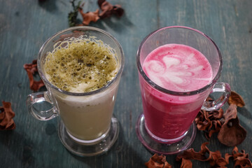 Cups of Latte Tea Closeup