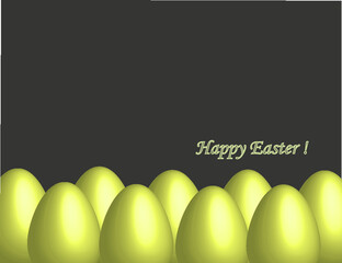 Wielkanocna kartka, złote jaja 3D, napis happy Easter na ciemnym grafitowym tle. © Aga Bak