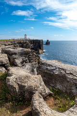 Cliffs and lighthouse of Carvoeiro cape in Peniche