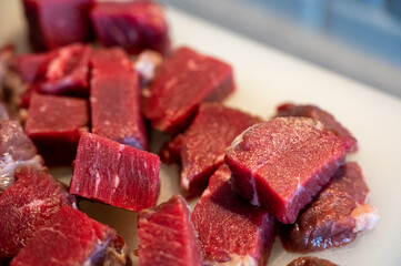 Raw meat prepared for czech traditional goulash