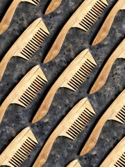 Pattern of wooden comb on a black concrete background