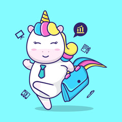 cute unicorn goes to work, suitable for children's books, birthday cards, valentine's day, stickers, book covers, greeting cards, printing. 