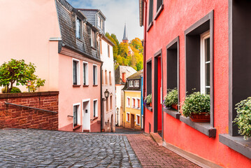 Fototapeta na wymiar Saarburg, Germany - Old town cobbled stone scenic street