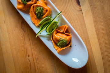 Vegetable cuisine on a wooden table 