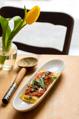 Vegetable cuisine on a wooden table 