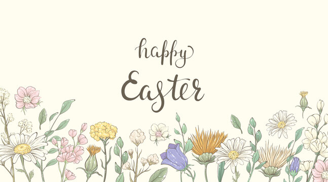 Easter cards with hand drawn spring flowers