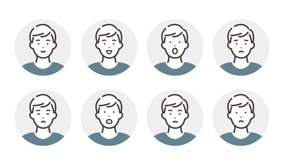 若い男性の表情アイコン　バリエーションセット