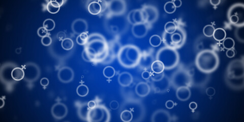 Abstract blue background with flying female symbols