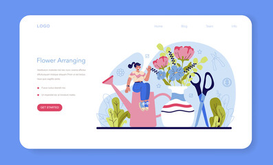 Florist web banner or landing page. Floral designer making or arranging