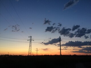 power lines at sunset