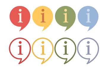 Information icon. Info sign. FAQ, colorful speech info bubble and details symbol. Vector flat illustration
