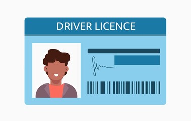 Driver license card with man on the photo and ID number. Vector