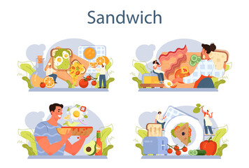 Obraz na płótnie Canvas Sandwich set. Variety of delicious sandwiches for breakfast. Toast with bacon,