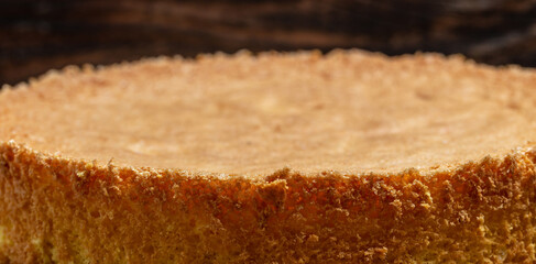 biscuit cake. Homemade sponge cake with ingredients on a white wooden table. Bakery background concept. banner, menu recipe place for text, top view