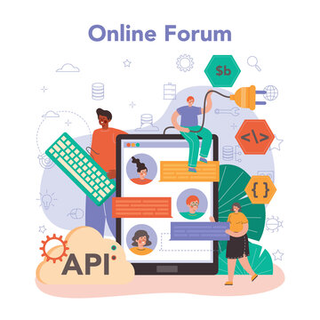 Back end development online service or platform. Software development