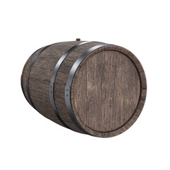 Wooden barrel made of dark wood on the side on a white background, 3d render