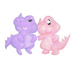 Painted to dinosaurs, pink and purple colors, cute, cartoon.