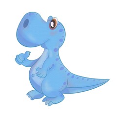 Painted of A baby dinosaur, blue color, smile, cartoon.