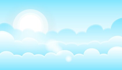 Blue sunset with clouds and sun