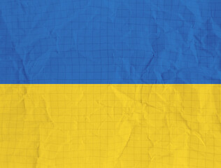 Ukrainian flag colors background. Crumpled sectional paper sheet texture