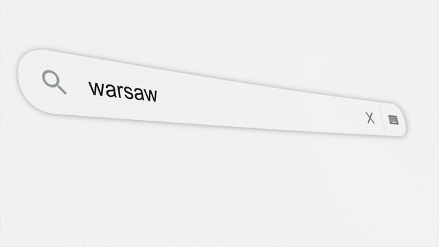 Warsaw being typed in the search bar. Web browser. Screen. Close up