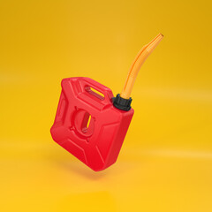 Fuel canister, red floating on a yellow background, 3d render