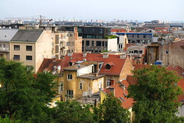 Fototapeta na wymiar Various historic and contemporary buildings in downtown Zagreb, Croatia.