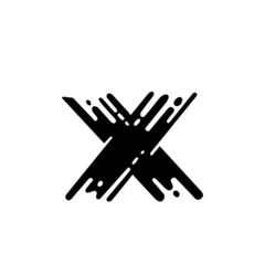 Letter x. Dry brush grunge lettering imitation. Vector design template.