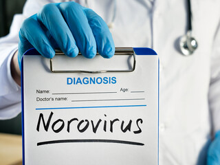 The doctor shows the diagnosis norovirus on the form.