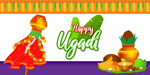 Vector illustration concept of Happy Ugadi Or gudi padwa, indian festival