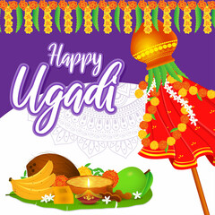 Vector illustration concept of Happy Ugadi Or gudi padwa, indian festival