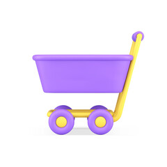 Realistic 3d icon purple shopping pushcart purchase transportation delivery service vector