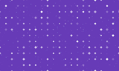 Seamless background pattern of evenly spaced white star symbols of different sizes and opacity. Vector illustration on deep purple background with stars