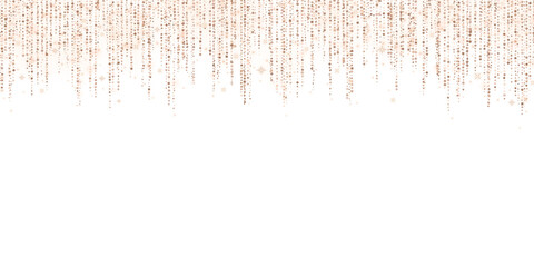 Wide bronze decoration glitter rain garland on white background. Vector