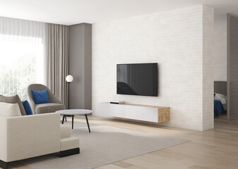 Modern living room interior. 3D rendering.