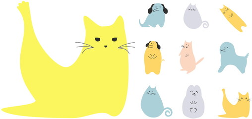Animals print colorful funny cartoon cats and dogs