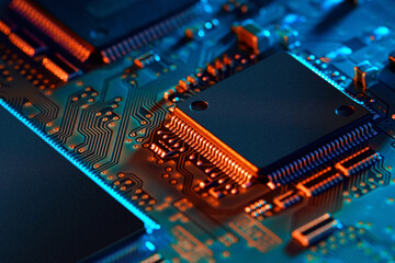 Electronic circuit board close up.
