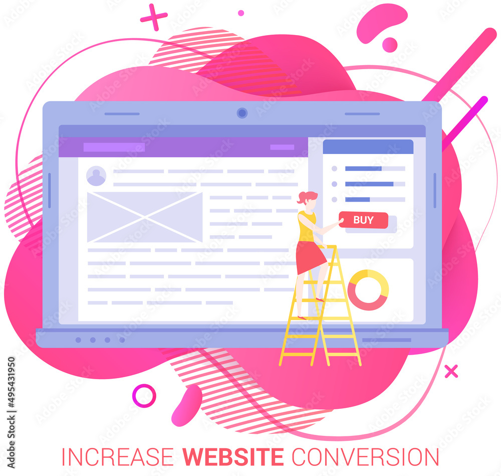 Poster people working on website development. seo optimization, increase conversion of web page for online 