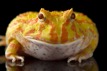 Colored Pac man frog isolated on black background