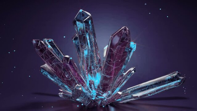 Violet crystsal stone is growing. 3D render animation