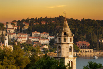 Obraz premium Sunset over Cavtat - town in Dalmatia near Dubrovnik, Croatia.