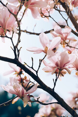 Pink magnolia blossom in springtime