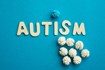 Isolated word Autism on blue background.