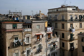 Fototapeta na wymiar View over the city from a rooftop terrace in Naples, Italy