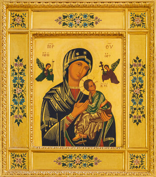 MONOPOLI, ITALY - MARCH 6, 2022: The painting of Madonna - (Our Lady of Perpetual Help) in the church Chiesa di San Franceso d Assisi by unknown aritst.