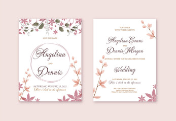 The tender watercolor wedding invitation with floral print