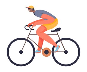 Fototapeta premium Male character riding bicycle, cycling sportsman