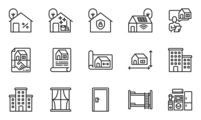 Real Estate Vector Line Icons, Home, House, Apartment
