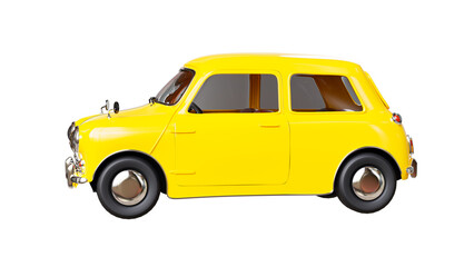 3d render of yellow vintage car on white background.