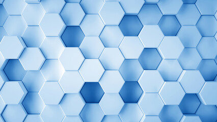 Abstract blue hexagonal sci-fi honeycomb geometrical background. 3d rendering